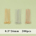 0.5x26mm 200pcs 18K gold plated copper eyepins in gold silver and rose gold finishes - 0.5x26mm