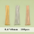 Chiodini a testa piatta T 0,6x40mm in oro, argento e oro rosa per gioielli, 100pz - Oro 18K / MG8103 (0.6x40mm) / Set da 100 pezzi