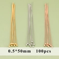 DIY 0.5x50mm metal ball head pins in gold, silver and rose gold finishes for jewelry making - Ball Headpins (MG9002) / 0.5x50mm (100 Pieces/Pack) / 18K Gold