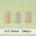 200pcs gold silver rose gold 0.6x20mm eye pins for DIY jewelry making accessories - 0.6x20mm
