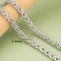 Cadena de eslabones bizantinos de 6,4mm en acero inoxidable plateado sobre madera - Estilo Bizantino-Plateado(C43301B)—【1m】