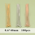 DIY jewelry ball head pins 0.6x40mm in gold silver and rose gold 100pcs pack - Ball Headpins (MG9003) / 0.6x40mm (100 Pieces/Pack) / 18K Gold