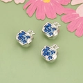Three pieces of apple shaped 18K gold plated copper pendants with blue cubic zirconia stones - Silver Apple (Blue Zirconia) (MG8004B)