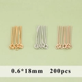 Golden 0.6x18mm copper eye pins set with 200pcs for DIY jewelry making and beading - 0.6x18mm