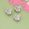 Silver plated heart pendants set with purple zircons for DIY jewelry making - Silver Apple (Purple/Clear Zirconia) (MG8005B)