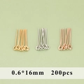 Golden eye pins for jewelry making, 0.6x16mm DIY craft accessories, 200pcs set - 0.6x16mm