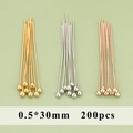 DIY jewelry ball head pins 0.5x30mm in gold, silver, and rose gold finish 200pcs - 0.5x30mm (200 Pieces/Pack)