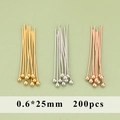 0.6x25mm ball head pins in gold, silver and rose gold for DIY jewelry making 200pcs - 0.6x25mm (200 Pieces/Pack)