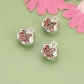 Three-piece silver pomegranate charms with red zircon stones for DIY jewelry making - Silver Pomegranate (Red Zirconia) (MA1005B)