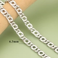 Cadena de eslabones huecos plateados de 6,3mm con acabado pulido en soporte madera - Cadena Elabón de Ojo-Plateado(C43303B)—【1m】