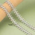 Cadena de triple eslabón redondo hueco plateado de 7mm para joyería DIY de hip-hop - Cadena de Anillos de Tres Filas-Plateado(C43305B)—【1m】
