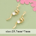 18K gold plated spiral bow pendant with zircon for DIY jewelry earrings 25.7x7mm - Gold Wave (MG5704A)