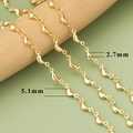 18k gold plated geometric bean link chain in 2.7mm and 5.1mm sizes for DIY jewelry - Polished Pod Irregular Chain (C41906A) / 1 Meter / Gold