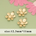 Three golden stainless steel daisy pendants for DIY jewelry making 12.3mm x 11mm - Six-Petal Micro-Arc Flower Style (MH2804)