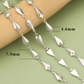 Silver geometric leaf link chain for DIY jewelry with 4.6mm by 7.9mm dimensions - Shiny Three-Dimensional Teardrop Leaf Chain (C41907B) / 1 Meter / Silver