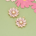 Pink zircon daisy charms with white pearl center and gold-plated floral pendant frame - Pink 02as — [1 Piece]