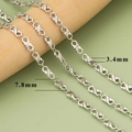 Silver plated S-link geometric chain showing 3.4mm and 7.8mm width variations - S-Shaped Double Ring Intertwined Chain (C41908B) / 1 Meter / Silver