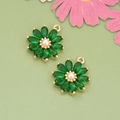 Green zircon daisy pendants with gold frame and white pearl center for DIY jewelry - Green 04as — [1 Piece]