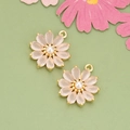 Pendentif marguerite rose avec base dorée et zircon pour bijoux DIY 2 pièces - Rose Lotus 08AS