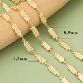 18k gold plated geometric textured chain links measuring 8.9mm by 4.3mm for DIY jewelry - Textured Grained Rectangular Block Chain (C41912A) / 1 Meter / Gold