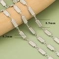 Silver geometric textured rectangle chain links for DIY necklaces, 8.9mm x 4.3mm size - Textured Grained Rectangular Block Chain (C41912B) / 1 Meter / Silver