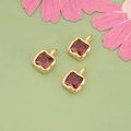 Three square red zircon charms with gold metal edges for DIY necklaces and bracelets - Gold / Red (03A)