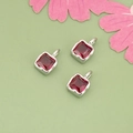 DIY jewelry charm with square princess-cut red zircon in silver-tone setting - Silver / Red (03B)