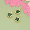 Square green zircon pendants with gold wavy edges for DIY jewelry making set of 3 - Gold / Green (04A)