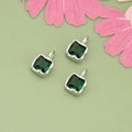 Three square-cut emerald green zircon pendants with silver metal settings for DIY jewelry - Silver / Green (04B)