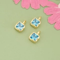 Square light blue zircon charm with gold plated base for DIY jewelry making - Gold / Lake Blue (05A)