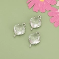 Three clear faceted diamond glass pendants with silver double rings for DIY jewelry - Clear