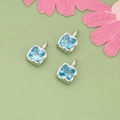 Three-piece light blue square zircon pendants with silver wavy edges and top bails - Silver / Lake Blue (05B)