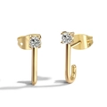 Elegant 18K gold J-shaped stud earrings featuring a brilliant round white cubic zirconia - Gold