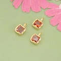 Golden square charm with reddish-brown cubic zirconia gemstone for DIY jewelry making - Gold / Orange (06A)