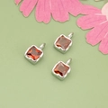 Square orange zircon pendants with silver metal setting for DIY jewelry making - Silver / Orange (06B)