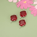 Red cushion cut glass diamond rhombus pendants with silver double connectors for DIY jewelry - Red