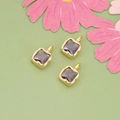 Three square gold charms with purple zircon stones for DIY necklace jewelry making - Gold / Purple (07A)