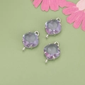 Trio of lavender cushion-cut glass pendants with silver double loops for DIY jewelry - Purple