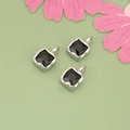 Three square pendants with black faceted stones and scalloped silver metal frames - Silver / Black (08B)