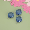 Three royal blue faceted diamond glass connectors in silver claw setting for DIY jewelry - Sapphire Blue