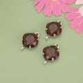 Three pieces of brown square cushion-cut glass pendants with silver connectors for DIY - Reddish Brown