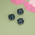 Three deep blue faceted diamond-shaped glass charms with silver metal connectors - Dark Blue