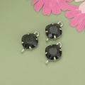 Three dark grey square faceted crystal connectors with silver four-claw settings for DIY - Black
