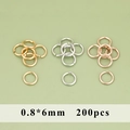 DIY κρίκοι 0,8x6mm για κοσμήματα σε χρυσό, ασήμι και ροζ χρυσό, σετ των 200τμχ - 0.8*6mm Ανοιχτά Κρικάκια (MG9309)