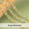 Aquamarijn kralenketting met verguld koperdraad en gefacetteerde kristallen kralen - Aquamarijn Gouden Ketting (C43704A) / 0,5m