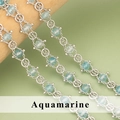 Franse vintage verzilverde ketting met aquamarijn kralen en kleine ronde schakels - Aquamarijn Zilveren Ketting (C43704B) / 0,5m
