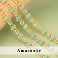 Franse vintage vergulde ketting met groene Amazoniet natuurstenen en kralen - Amazoniet Gouden Ketting (C43705A) / 0,5m