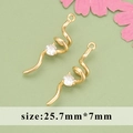 18K gold plated spiral bow pendant with zircon for DIY jewelry making 25.7x7mm - Gold Wave (MG5704A)