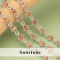 Franse vintage kralenketting met oranje-roze zonnesteen en een zilverkleurige plating - Zonnesteen Zilveren Ketting (C43706B) / 0,5m