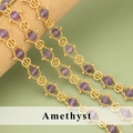 Franse vintage kralenketting met vergulde ringen en gefacetteerde amethiststenen - Amethist Gouden Ketting (C43707A) / 0,5m
